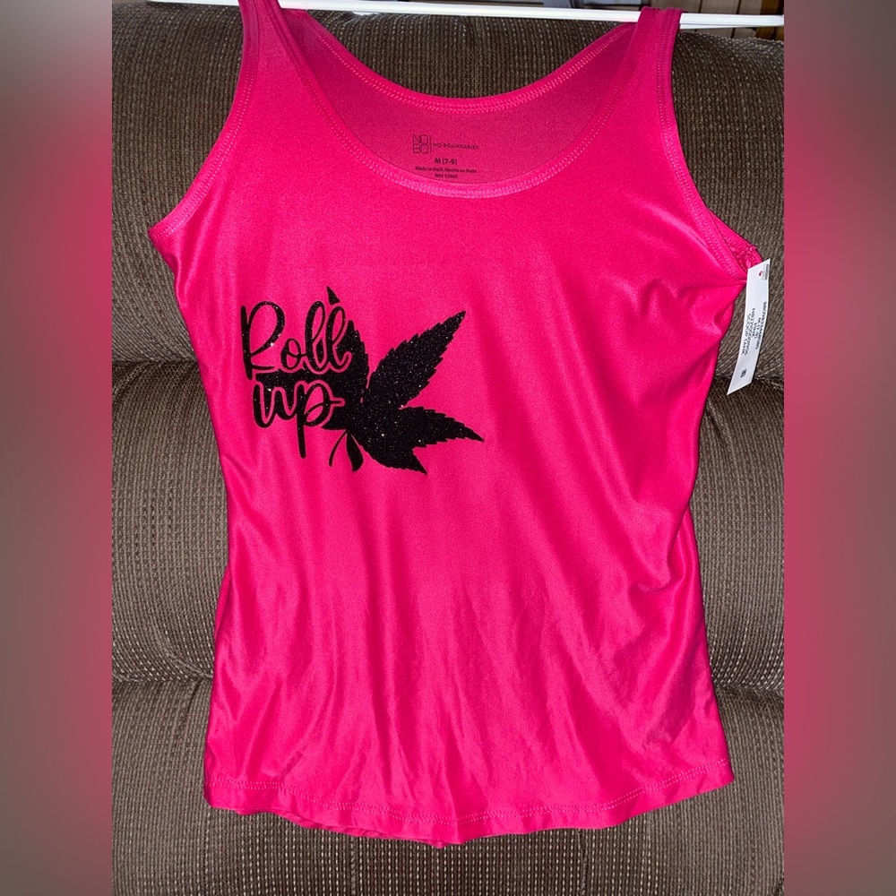 Custom made black glitter vinyl iron on hot pink no boundaries tank top